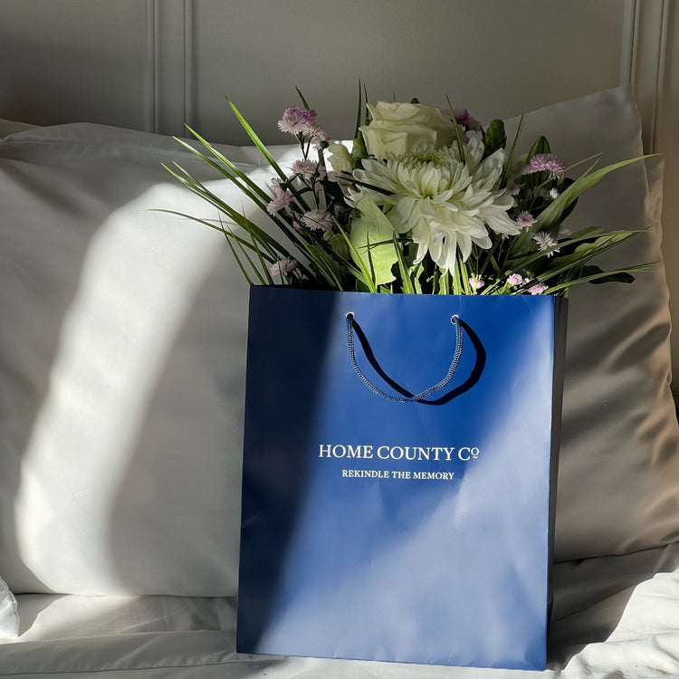 Home County Co branded navy rope handle gift bag