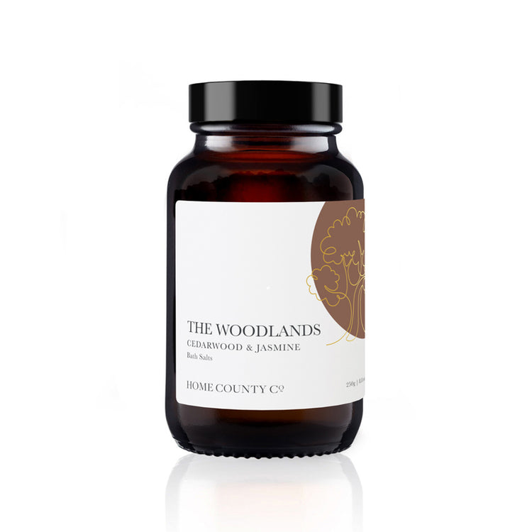 A 250g amber jar of dead sea bath salts scented with Cedarwood and Jasmine.