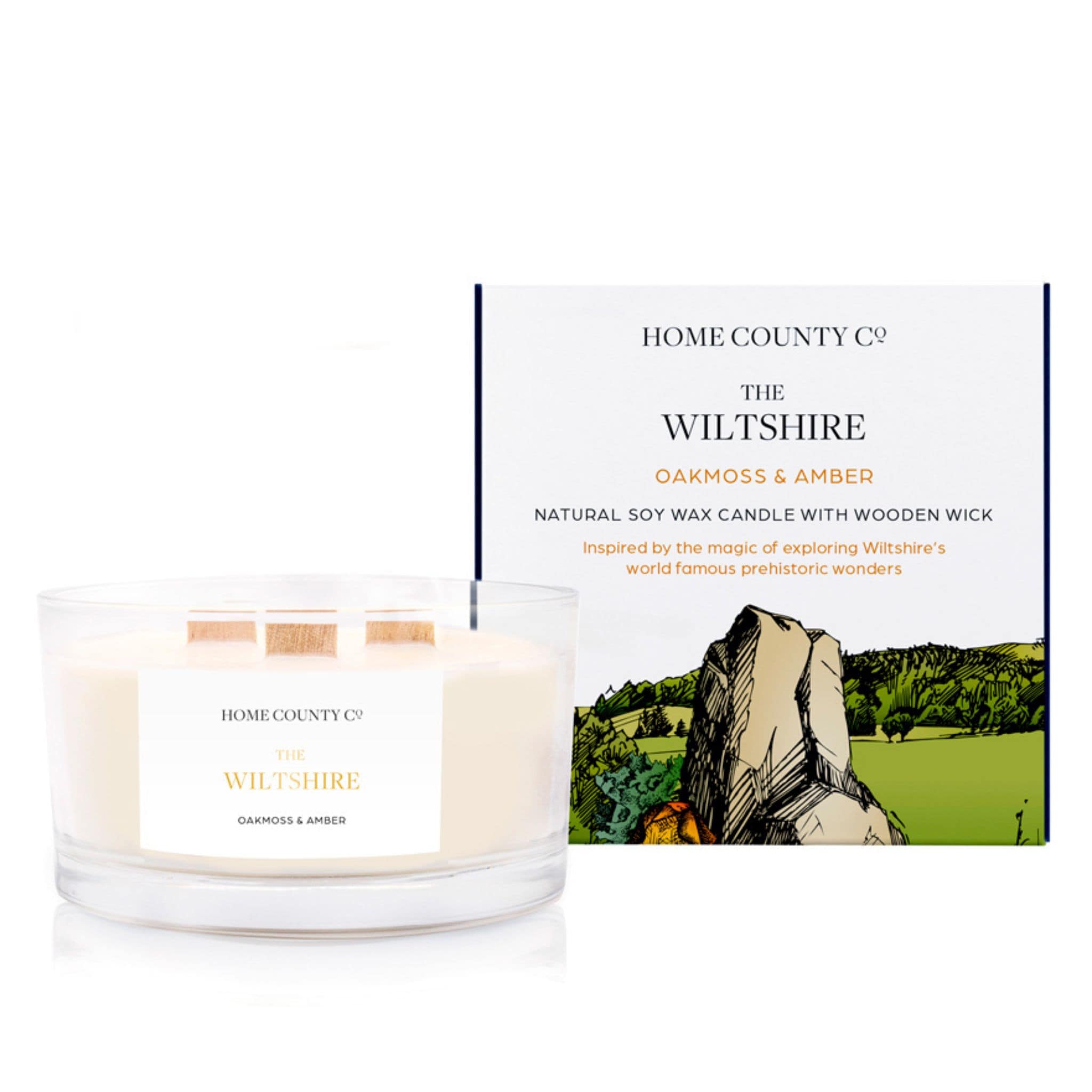 The Wiltshire Oakmoss and Amber 3 Wick Candle Home County Co.