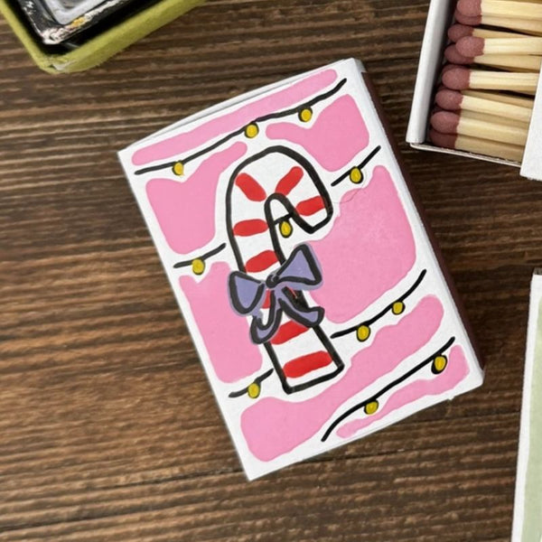 Hand-Painted Christmas Matchbox - Candy Cane Design