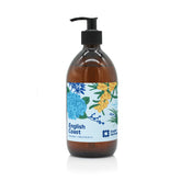 An English Heritage English Coast scented liquid hand soap in clear glass bottle with black pump