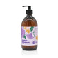 An English Heritage English Meadows scented hand and body lotion in amber glass bottle with black lotion pump and floral illustrated label