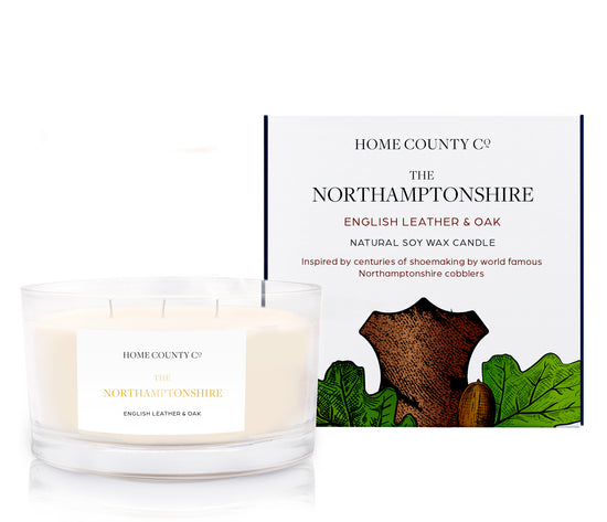 The Northamptonshire - English Leather and Oak 3 Wick Soy Candle