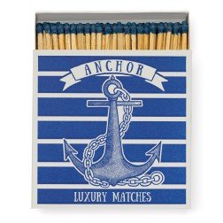 A luxury box of matches from the Home County Co. with a nautical anchor design