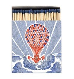 A luxury box of matches from the Home County Co. with a hot air balloon design