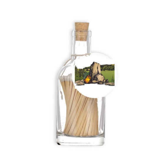 A luxury glass match bottle from the Home County Co. with Stonehenge illustrated gift tag.