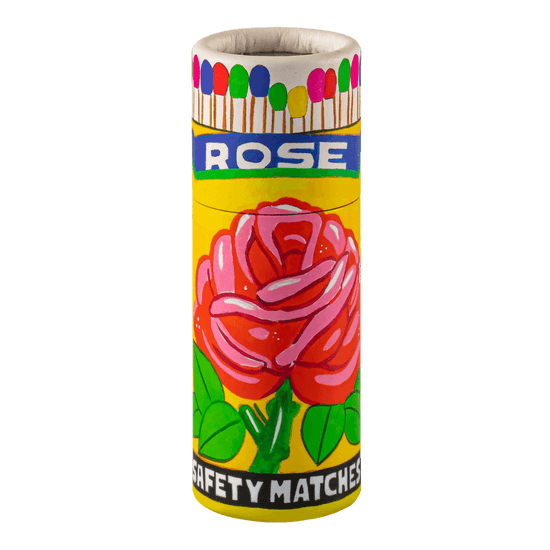 A cylinder box of Archivist matches with red rose design