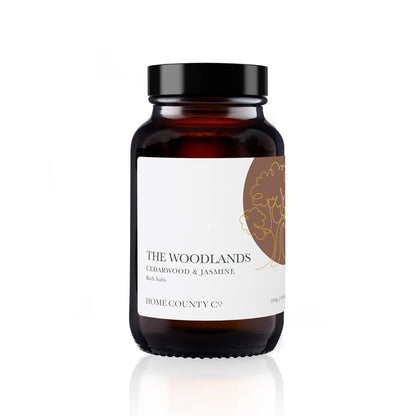 A 250g amber jar of dead sea bath salts scented with Cedarwood and Jasmine.