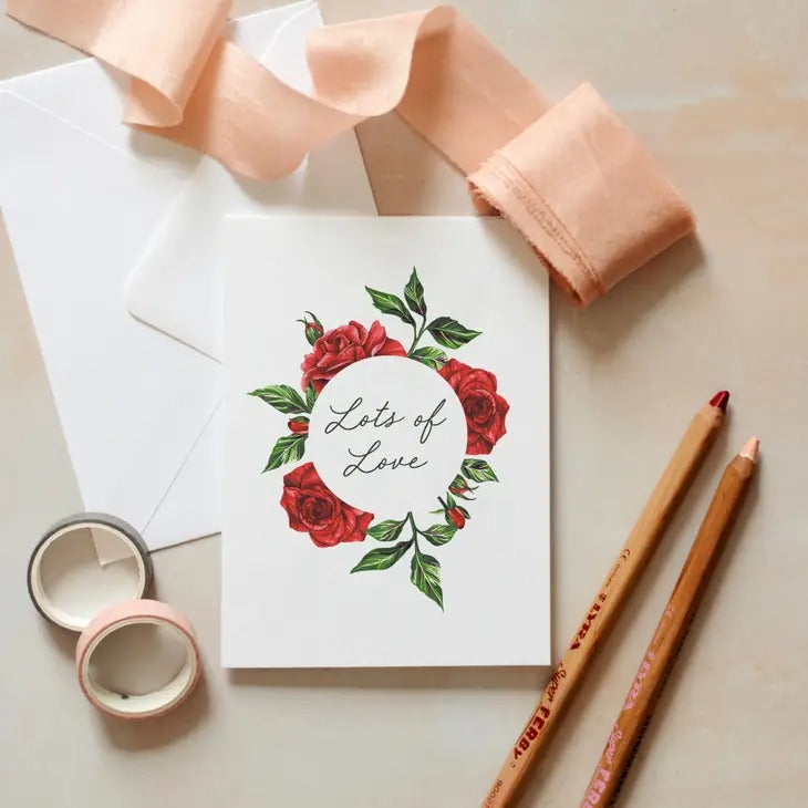 Red roses lots of love card by Sophie Brabbins