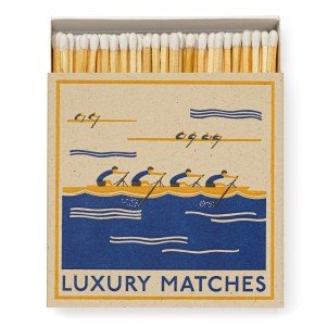 A box of luxury long matches from Archivist Gallery with boat race design