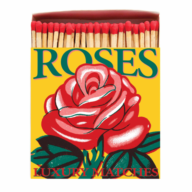 A box of luxury long matches from Archivist Gallery with roses design