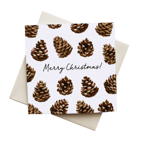 Luxury eco-friendly Christmas card from Sophie Brabbins with watercolour illustrated pinecone design