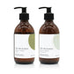 A 300ml fresh fig and green apples scented hand wash and lotion duo from the Home County Co. is shown in eco-friendly amber glass bottles